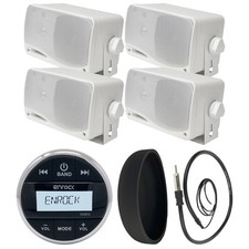 Enrock EM856 Marine Bluetooth Round Radio, Antenna, 4x 3.5" Box Speakers, Cover