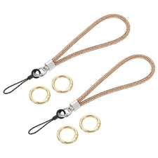 uxcell 2Pcs Bling Wristlet Lanyards, 5.3" Rhinestone Keychain Strap Champagne