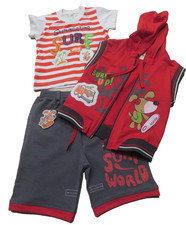 BNWT Boy's 3 Piece Konflix T-shirt Tshirt Shorts Top Set Red Grey Surf Size 2