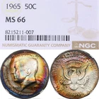 MS66 1965 50C Kennedy Silver Half Dollar, NGC- Beautifully Rainbow Toned