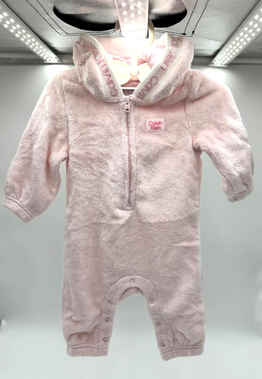 Mono con Capucha de Felpa Rosa Calvin Klein Bebé Niña 18M | Nuevo con Etiquetas | Vellón Suave CK NUEVO CON ETIQUETAS