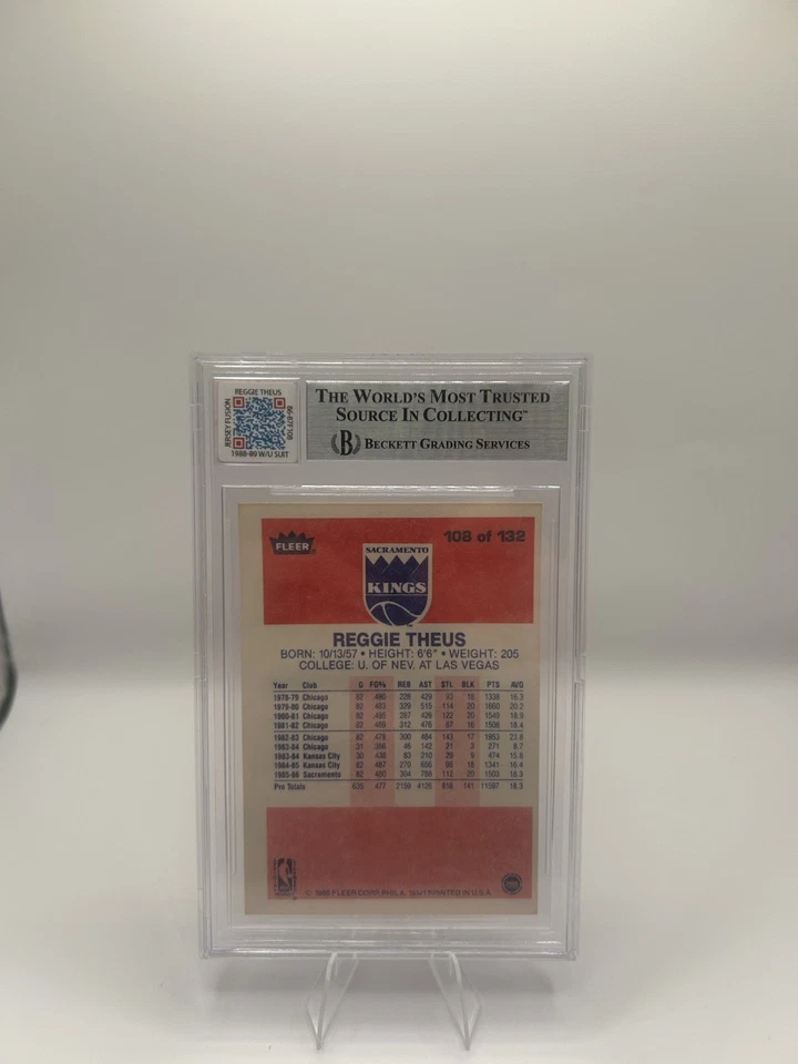 1986-87 Fleer Reggie Theus GAME-USED PATCH BGS 10 AUTO Kings / Bulls - Image 2 of 2