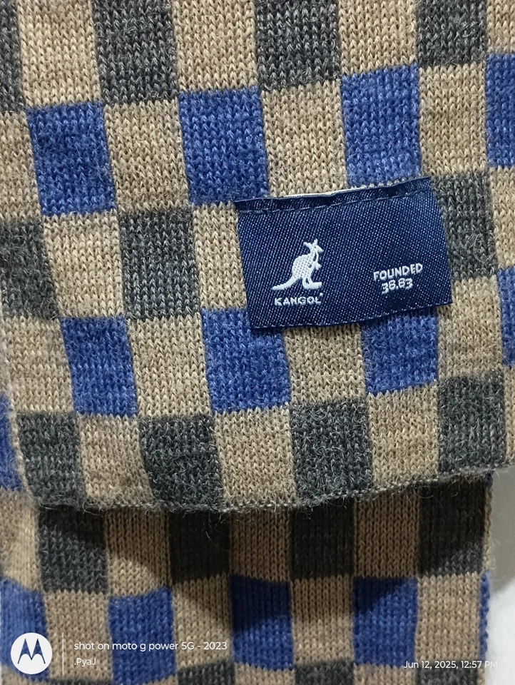 De Colección Kangol Bufanda Hombres Azul Mezcla de Lana Cuadros Bufanda Invierno Pata de Gallo 68.5" Foto 4 de 4