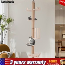 Wooden Floor to Ceiling Cat Tree Tower Natural Sisal Rope Scratching Post