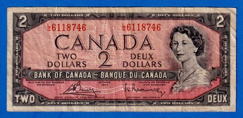 CANADA $2 1954 BC-38c / P-76c - QE II Circulated Note  L/G 6118746 - Foto 1 di 3