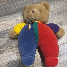Vintage Eden Primary Colors Velour Teddy Bear w/ Rainbow Bow 13  Plush Toy