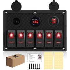 6 Gang Rocker Switch Panel, LED Digital Voltmeter with 3.1A Dual USB Charger,...