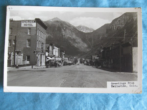 1950 Telluride Colo Real Photo Postcard Posted Sheridan Hotel-Mining Town