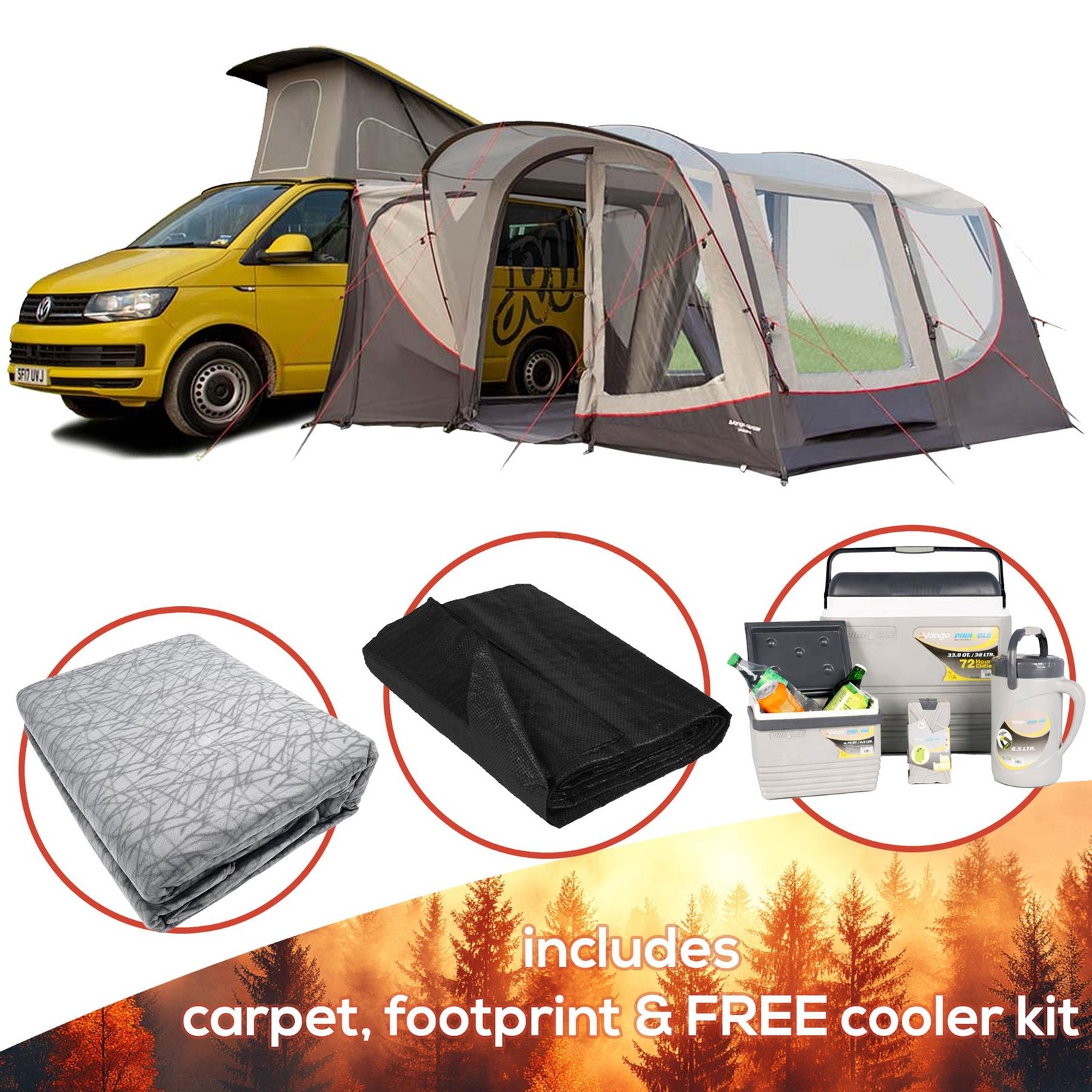 VANGO MAGRA AWNING DRIVE AWAY BUNDLE & CARPET AND FOOTPRINT FOR VW T5 T6 VAN