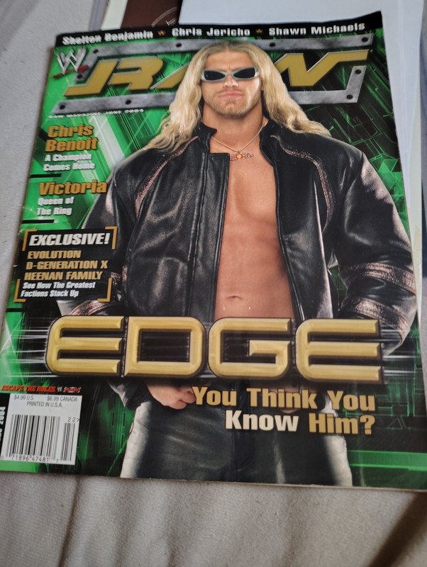 WWE Raw Magazine June 2004 Edge /Victoria/Chris Benoit + Poster VF Autographed