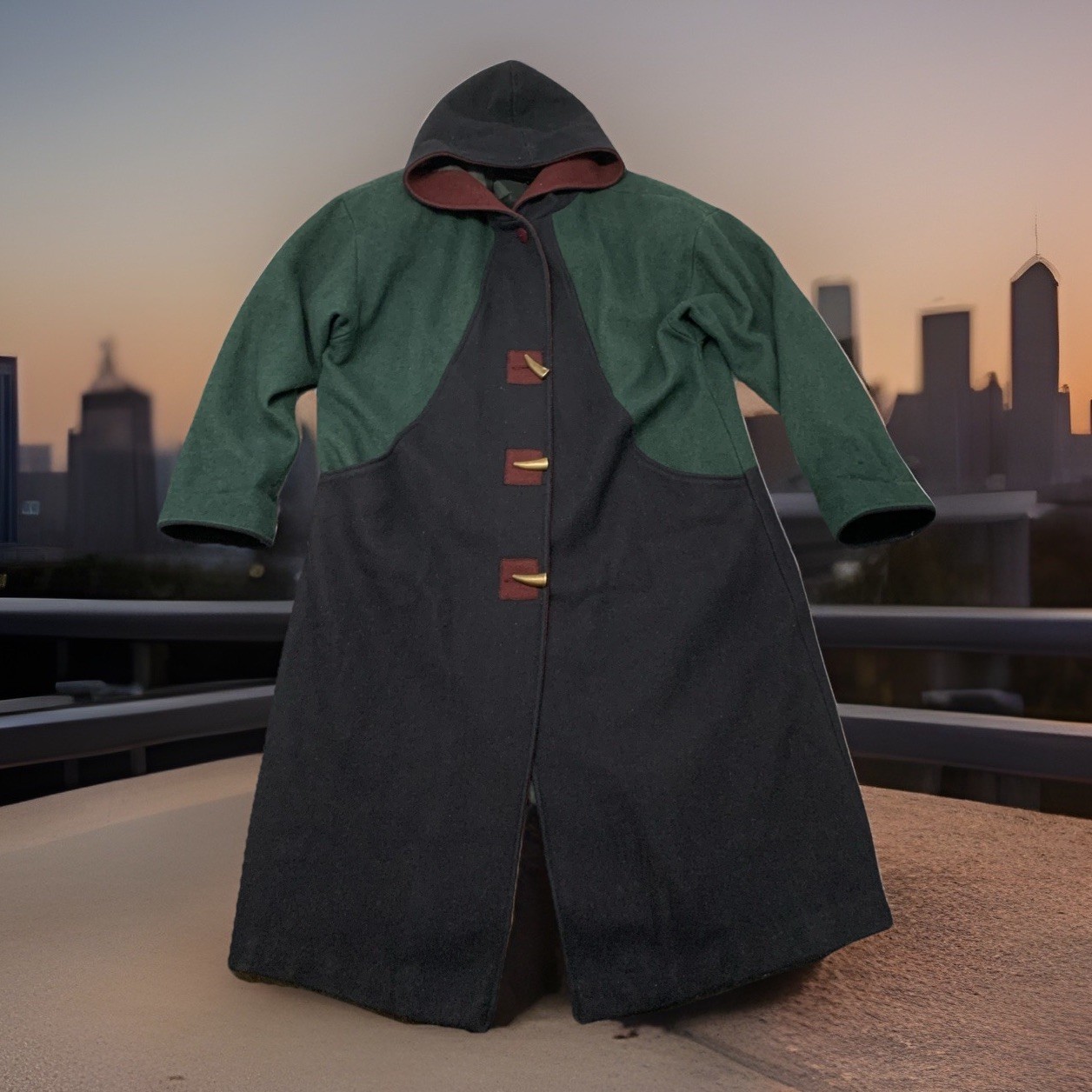 Braetan Coat Womens Large Hooded Wool Union Label Vintage 70s Colorblock Lined