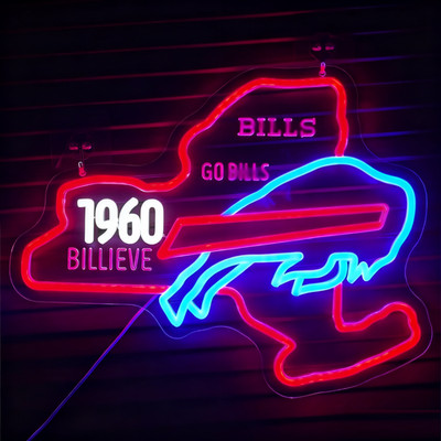 16''x13'' Buffalo Bills 1960 NY Vivid LED Neon Sign With Dimmer USB Powered Light