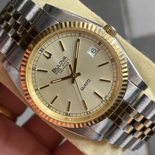 Rare Bulova Super Seville Calender Quartz Two Tone Gold Dial Vintage Watch Men