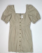 Old Navy Linen Blend Puff Sleeve Mini Dress Cottagecore Beige L Tall