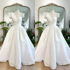 Elegant Wedding Dresses One Shoulder Satin Ruched A Line Sweep Train Bridal Gown