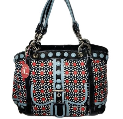 ISABELLA FIORE ON THE BOTTON CANVAS & LEATHER NATALIE HANDBAG  RED/BLUE NWT $575