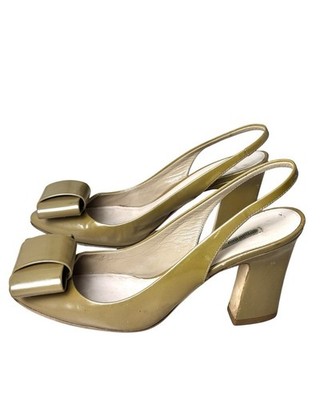 Mui Mui Patent Leather Slingback Heels Shoes Beige Size 37