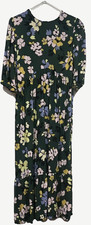Women's Green Floral Tunic Dress Size 8 Long 3/4 Sleeve Crew Neck Regular
