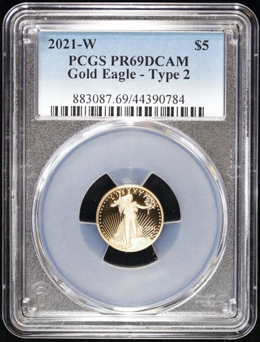 2021-W 1/10 oz $5 Proof Gold Eagle PCGS PR 69 DCAM Cameo Variety Type 2 AGE PF