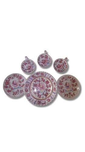 Vintage Deruta Roter Hahn Set, Majolika, italienischer Design Keramik (sehr gut)