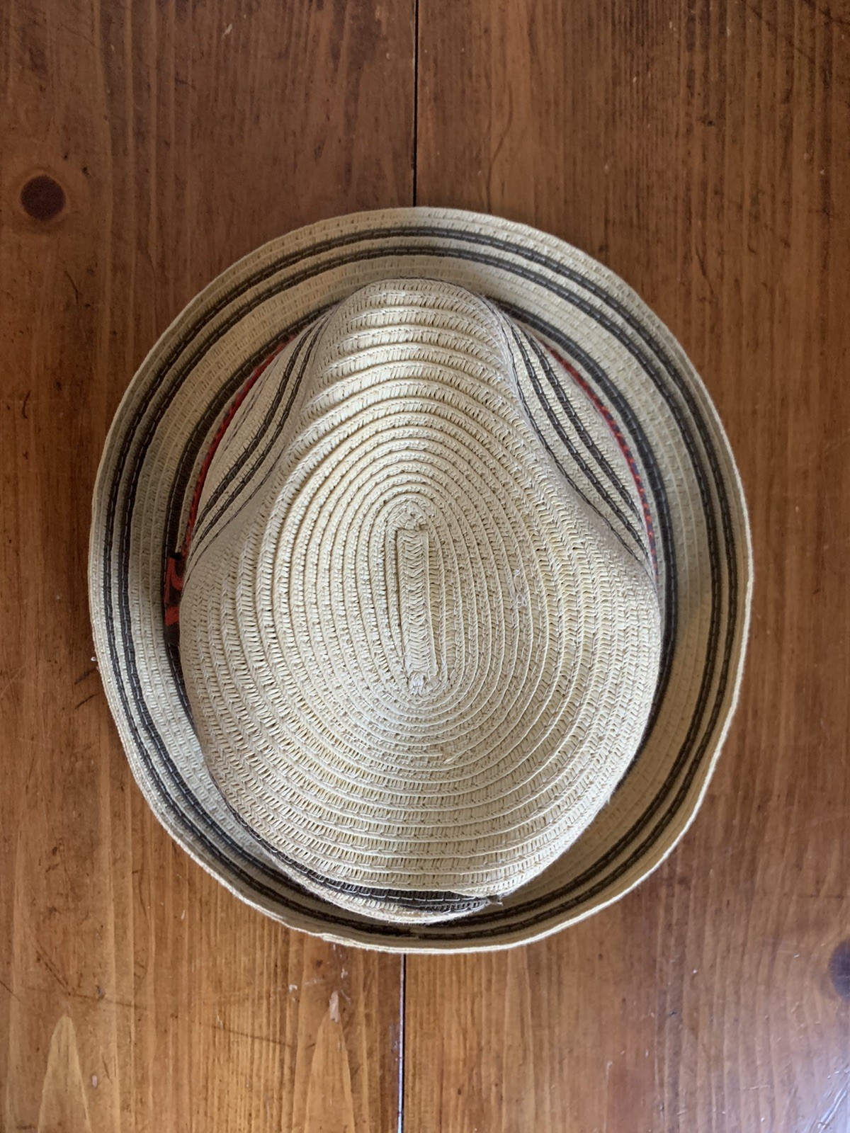 Robert Graham Paper Straw Fedora Hat Tan Black Colorful Silk Band Sz L/XL Derby