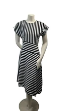 Karl Lagerfeld Dress Womens Size 4 Black White Striped Short Sleeve New