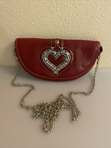 Brighton Mini Crossbody Rot Leder Geldbörse Portemonnaie mit Silber Herz Details