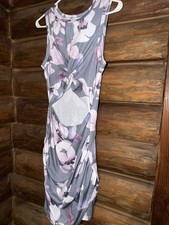 Floral Cut Out Ruched Twist Front Dress-Size Small