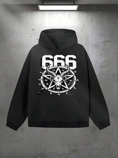  666 Baphomet Goat Skull Inverted Pentagram Gothic Occult Hoodie - Oversized Loo
