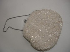 Vtg 1960's Kobe Pearl Hong Kong Beaded Sequin Evening Purse Bag Silver White