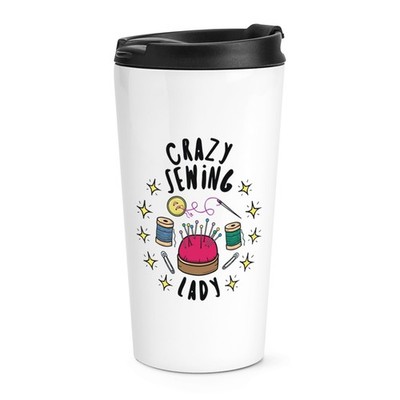 Crazy Sewing Lady Stars Travel Mug Tasse Mama Muttertag Freundin Basteln lustig