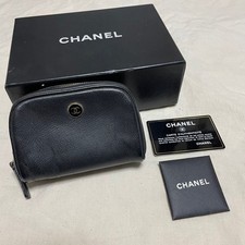 CHANEL CoCo Button Kosmetiktasche Make-up Clutch Tasche Leder Schwarz mit...