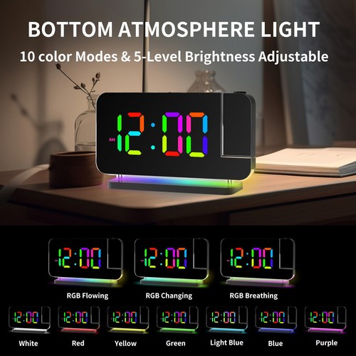 USB LED Digital Projection Alarm Clock with 180° Rotatable Projector,Dual Alarms - Picture 4 of 64