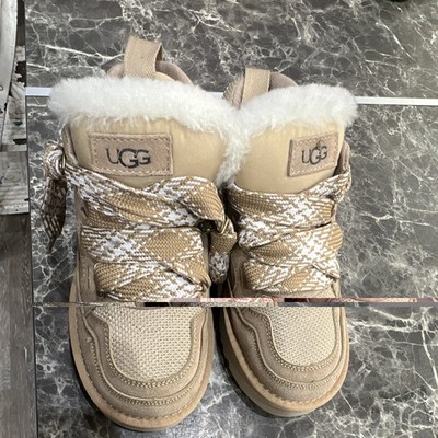UGG Damenstiefeletten beige Lammfellfutter Größe 39 flacher Absatz Schnürung