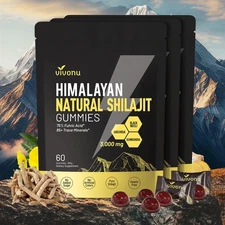 Himalayan Shilajit Gummies with Ashwagandha & Gokshura | 85+ Trace Minerals &...