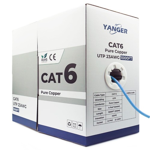YANGER CAT6 Ethernet Cable 1000ft - 23AWG Solid Bare Copper, 10 Gigabit, POE+... - 第 1/7 張圖片
