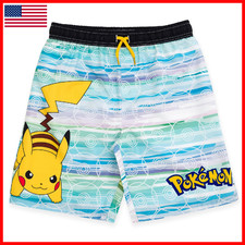 Pok mon Pokemon Little Boys Printed Mesh Lined Swim Shorts Elastic Waist And
