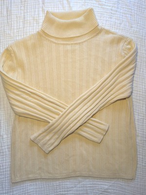 Vintage Talbots Women s M Butter Yellow Ribbed Cotton Turtleneck Sweater