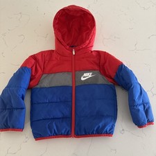 Nike Boys Puffer Coat Size 6 Red Blue Just Do It Embroider Jacket