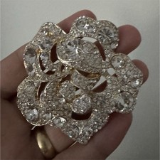 Gold Tone Clear Crystal Rhinestone Flower Bro...
