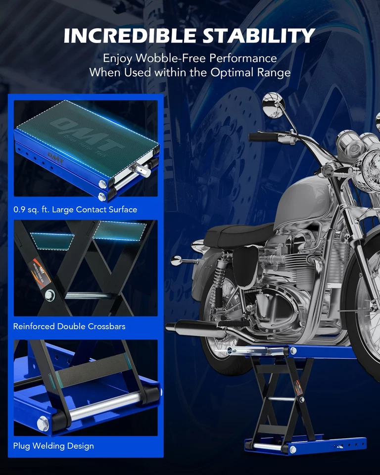 OMT 1100lb Motorcycle Scissor Jack Lift Wide Deck T Handle Hoist Stand ATV Bike - Imagem 3 de 4