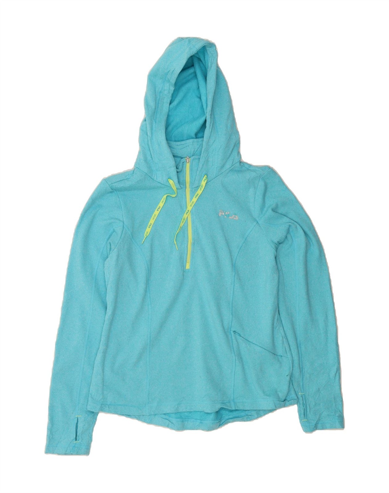 FILA maglione donna zip collo cappuccio UK 12 blu medio poliestere AE09