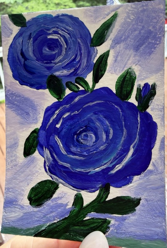 ACEO Original Handpainted Blue Rose Floral Painting - Contemporary Flowers Roses