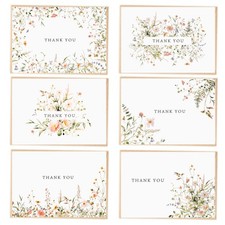 52-pack Floral Thank You Cards Bulk with Kraft Envelopes 3.5x5 inches, White
