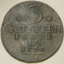 SAXE WEIMAR EISENACH (Germany) 3 Pfennig 1760 FS - Copper - VF+ - 1981 *