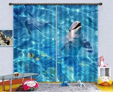 3D Blue Sea Dolphin ZHUA1574 Photo Curtain Window Blockout Fabric Amy 2023