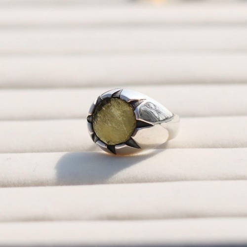 Czech Republic Moldavite Gemstone Rings, 925 Sterling Silver Raw Gemstone Ring - Picture 2 of 3