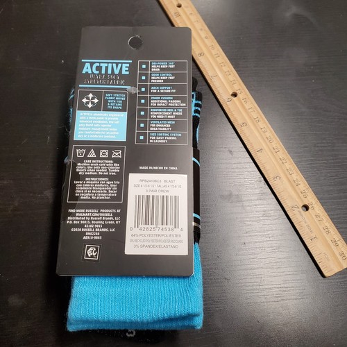 RUSSELL Performance CREW SOCKS Blue BOYS Size S SMALL 3 pk Shoe sz 4.5 - 8.5 - Picture 5 of 7