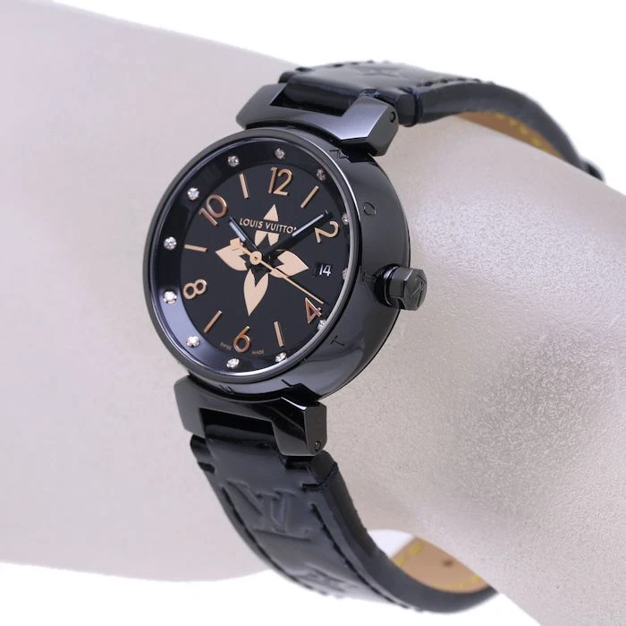 LOUIS VUITTON Tambour All Black PM QA047Z Stainless Steel Women