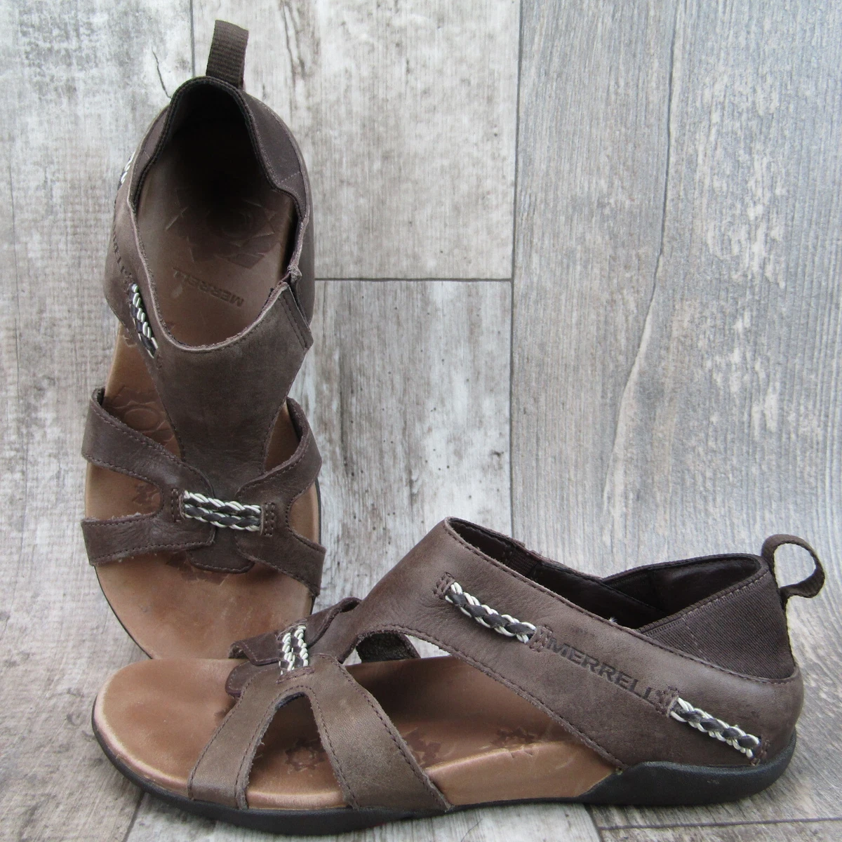 Merrell Flaxen Sandal Women s Size 5 M Espresso Brown Leather Flat